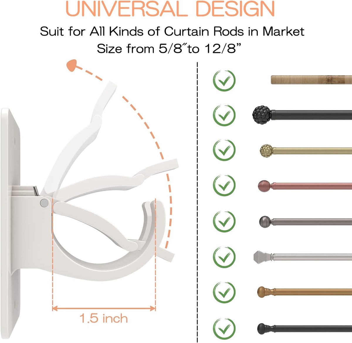 Nail-free Adjustable Rod Bracket Holders (Pack of 4)